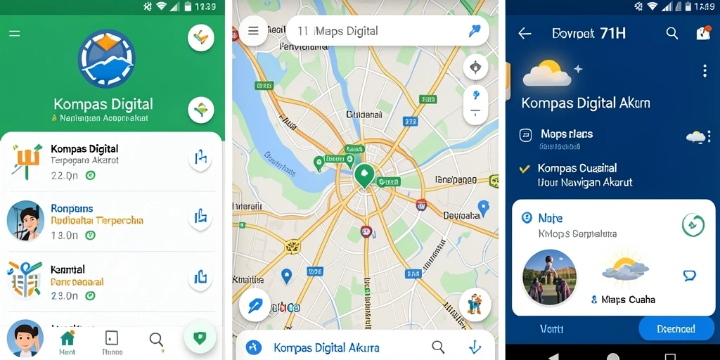 Tampilan antarmuka utama 71H untuk navigasi kompas digital.