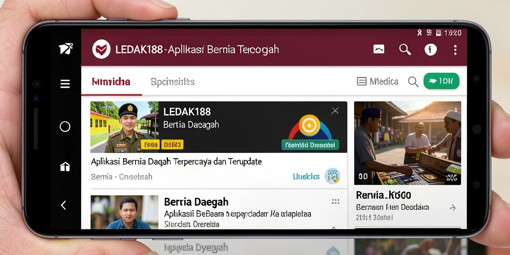 Antarmuka aplikasi LEDAK188 yang menampilkan berita daerah terkini.