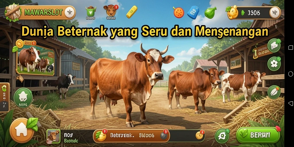 Tampilan antarmuka <strong>MAWARSLOT</strong> yang menarik dengan berbagai fungsi beternak.