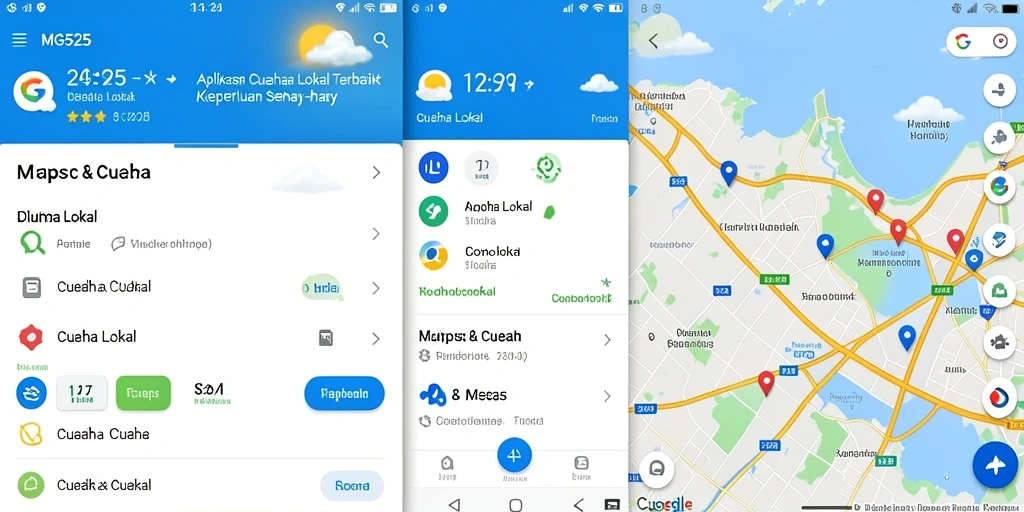 Screenshot antarmuka utama MG525 menampilkan informasi cuaca lokal yang relevan.
